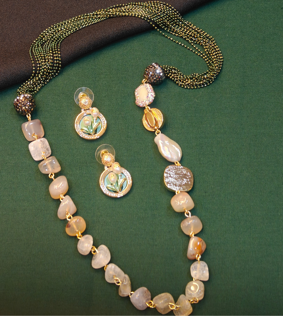 WHITE AND GREEN SHARVARI JEWELLERY SET