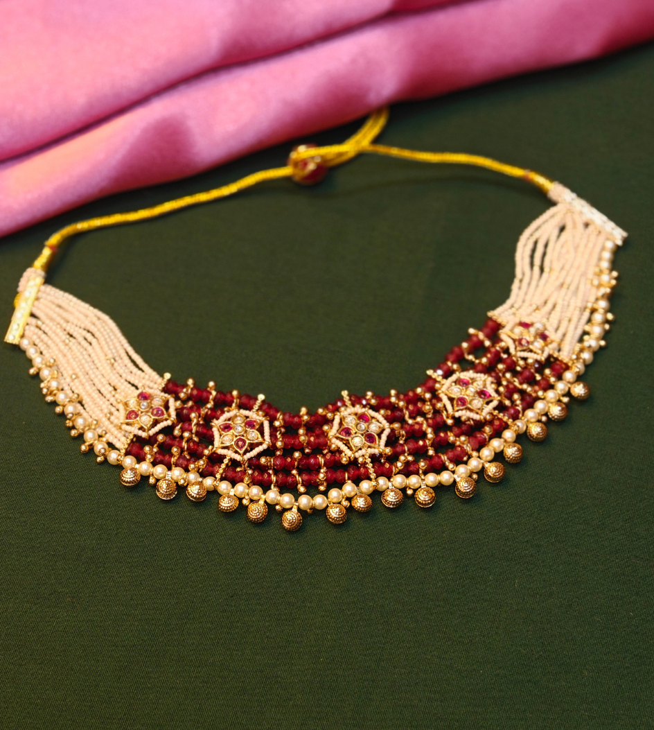 RED KANISHKA JEWELLERY SET