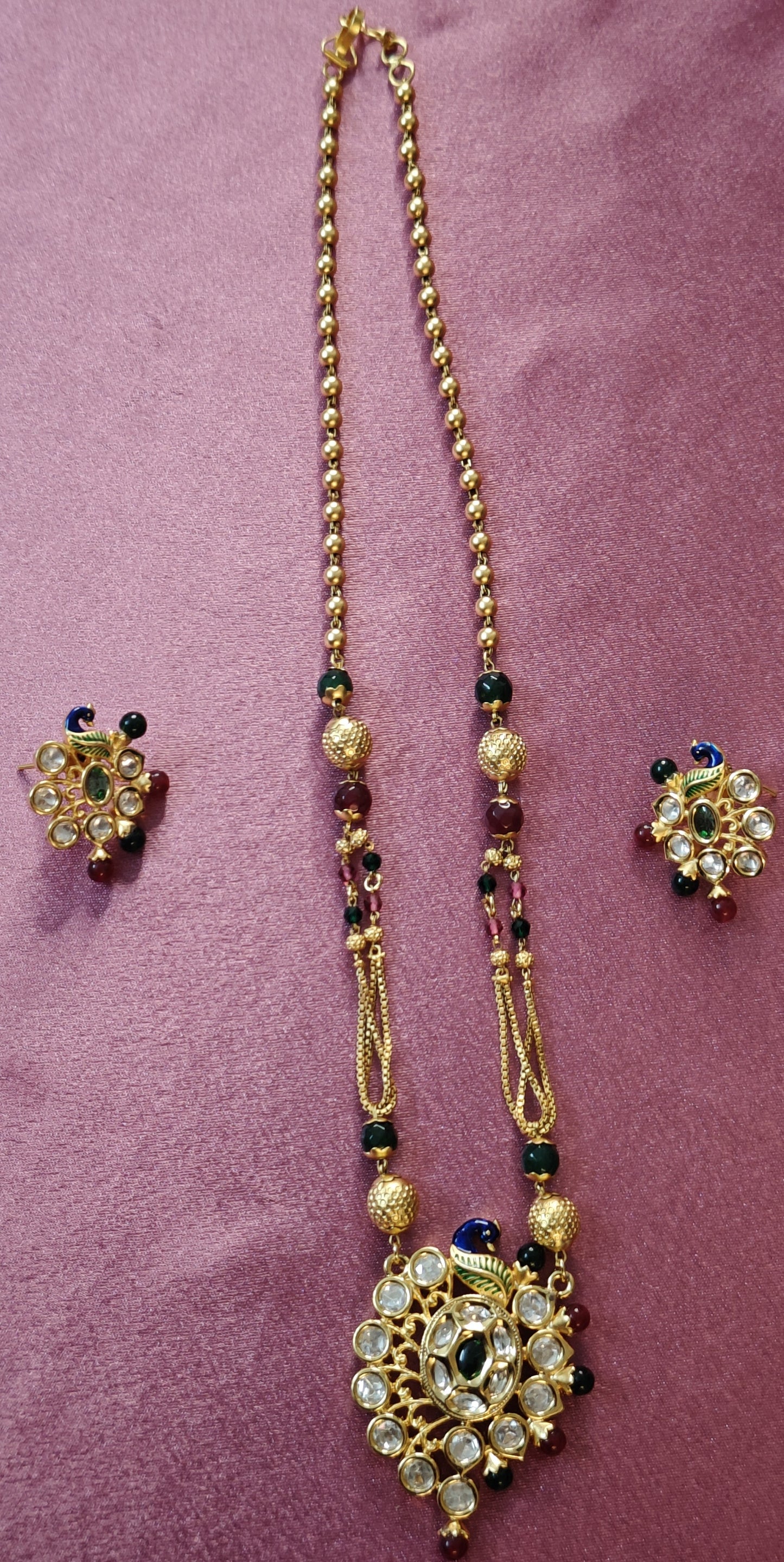 GREEN AND PINK BHAVIKA JEWELLERY SET