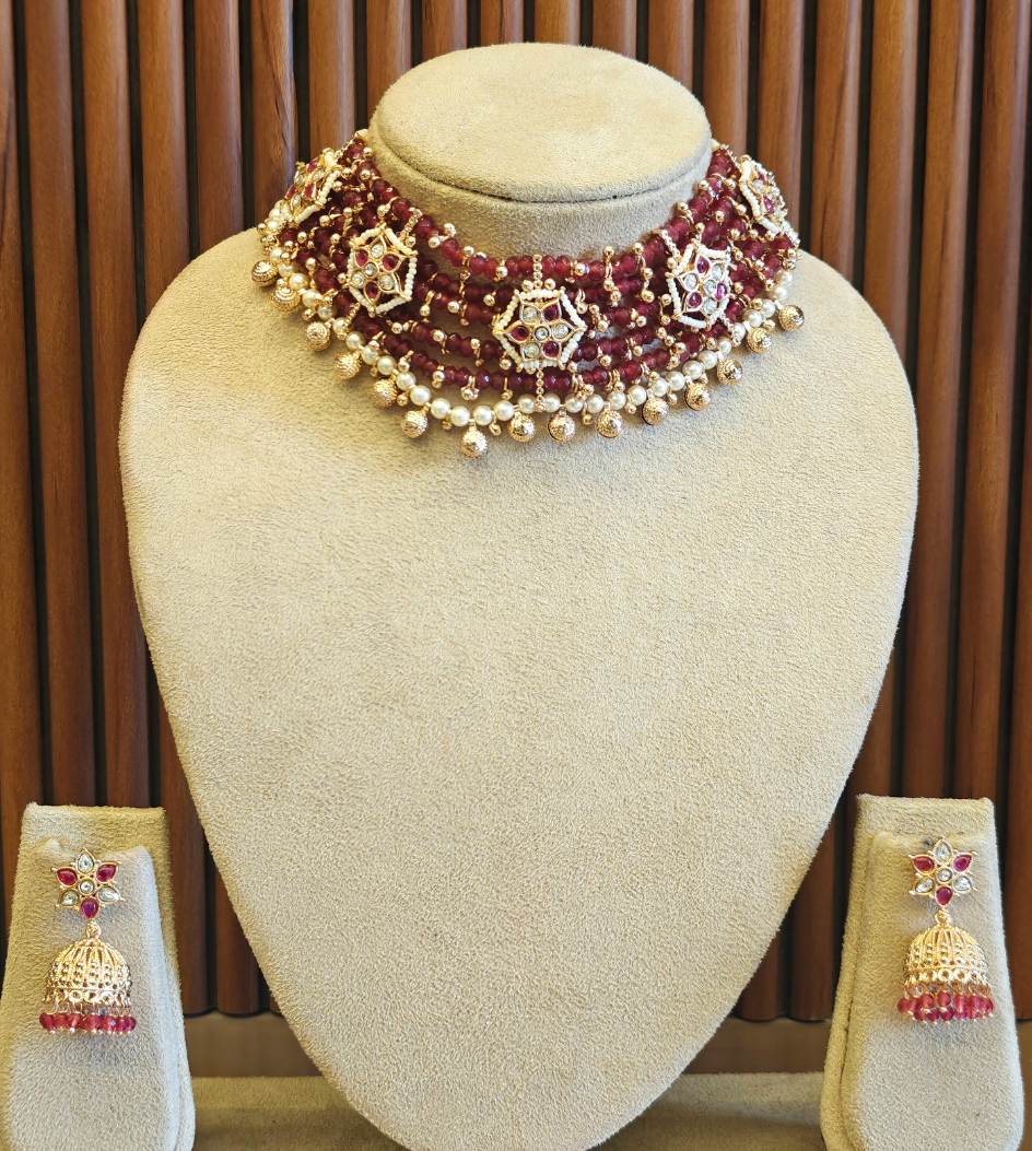RED KANISHKA JEWELLERY SET
