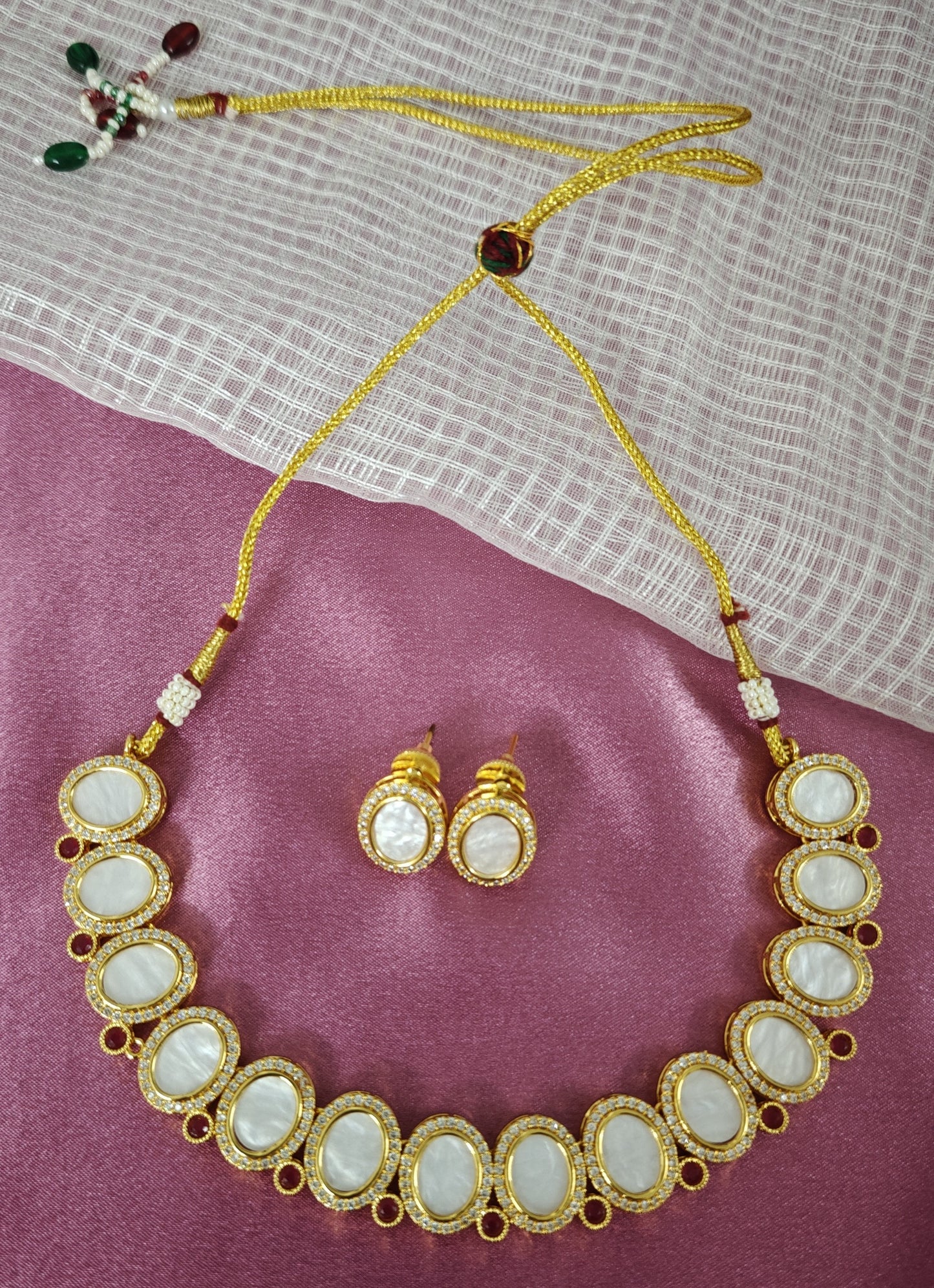 PINK DIYA ANTIQUE JEWELLERY SET