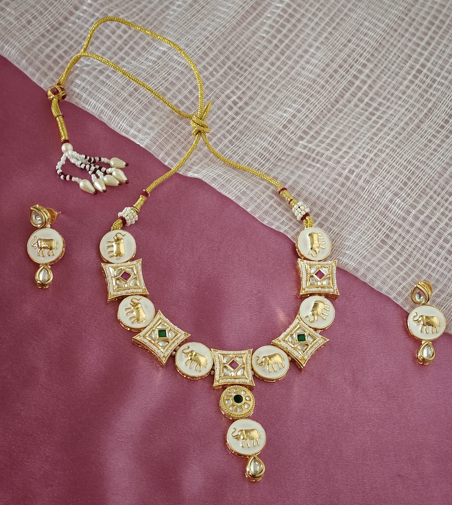 GREEN AND PINK NANDINI JEWELLERY SET