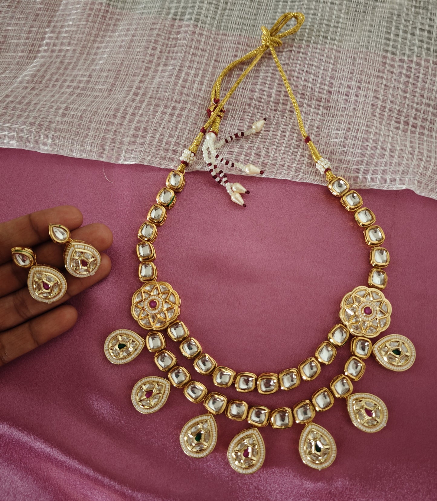 PINK AND GREEN GEETA JEWELLERY SET