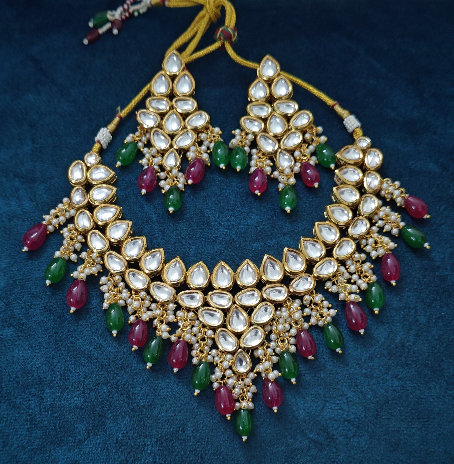 RUBY PINK AND GREEN KSHIRSA JEWELLERY SET