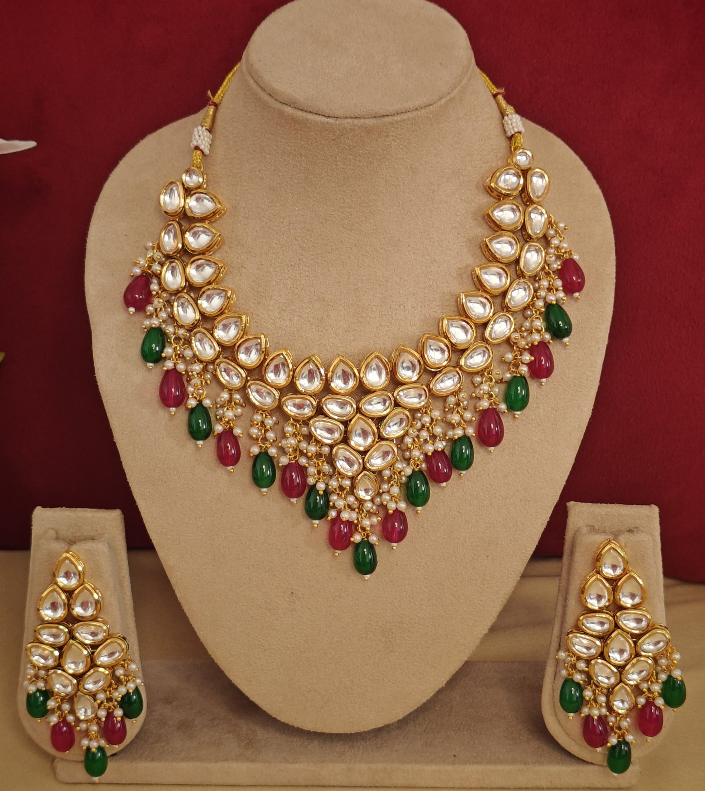 RUBY PINK AND GREEN KSHIRSA JEWELLERY SET