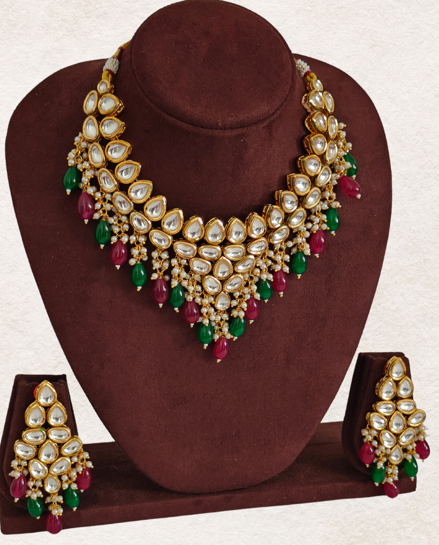 RUBY PINK AND GREEN KSHIRSA JEWELLERY SET