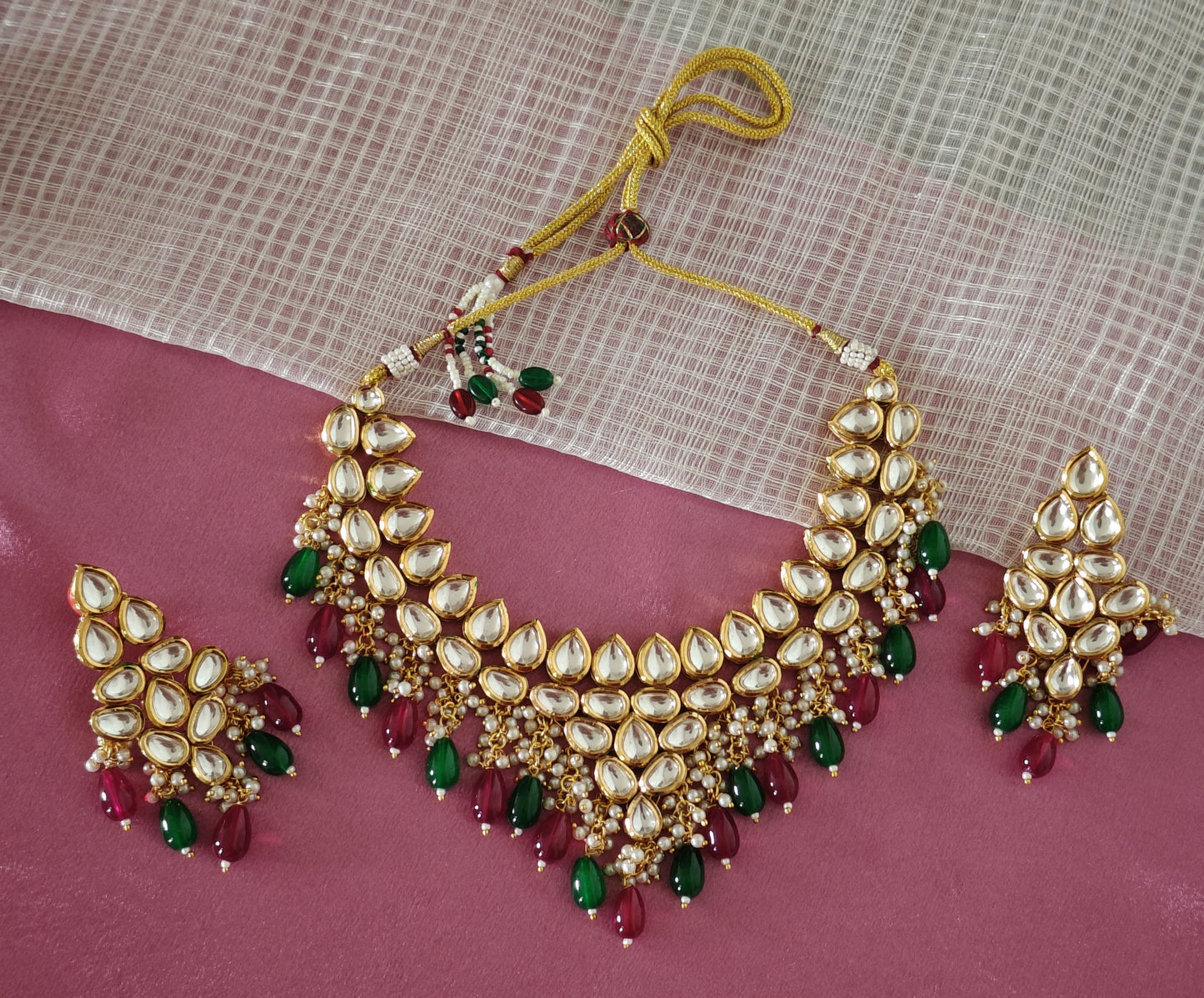 RUBY PINK AND GREEN KSHIRSA JEWELLERY SET