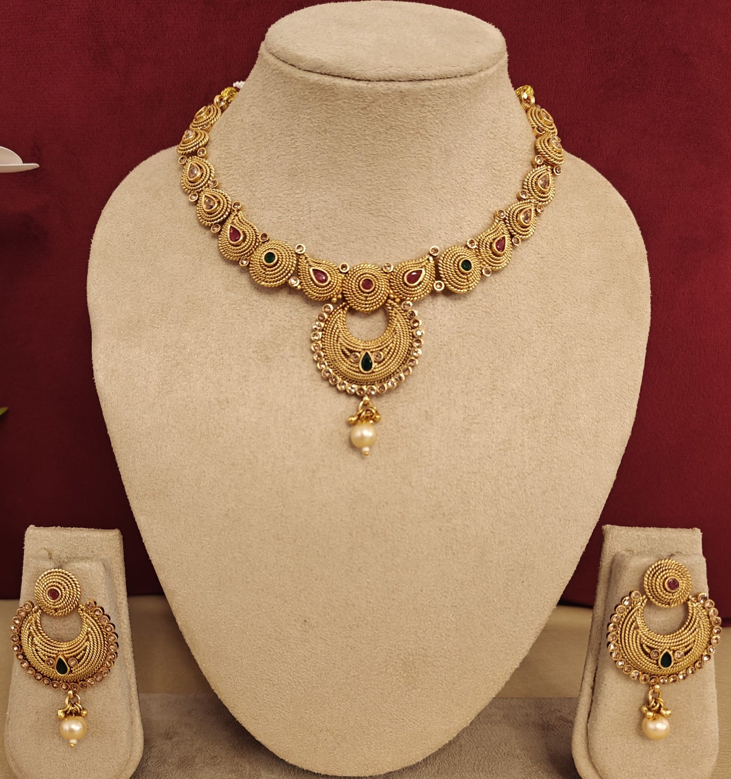 PINK AND GREEN KAAVYA JEWELLERY SET