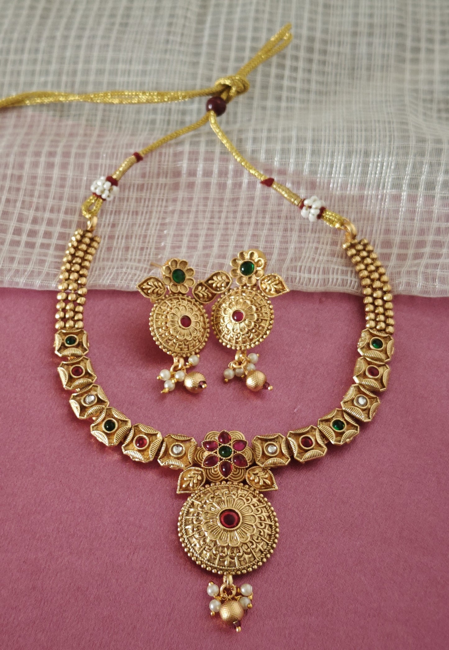 MULTICOLOR TAKSHVI RAJWADI JEWELLERY SET