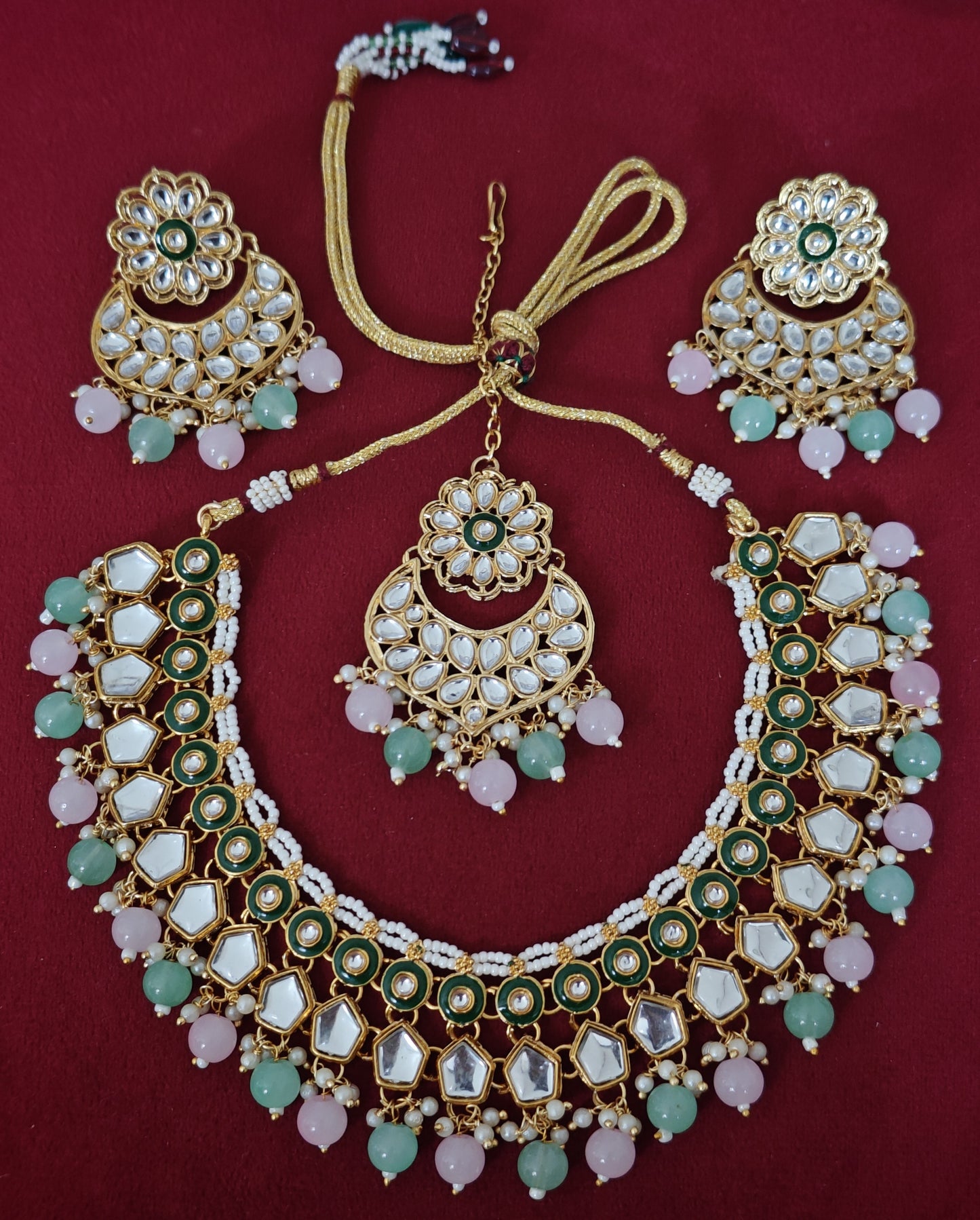 MINT AND PINK ISHANVI JEWELLERY SET