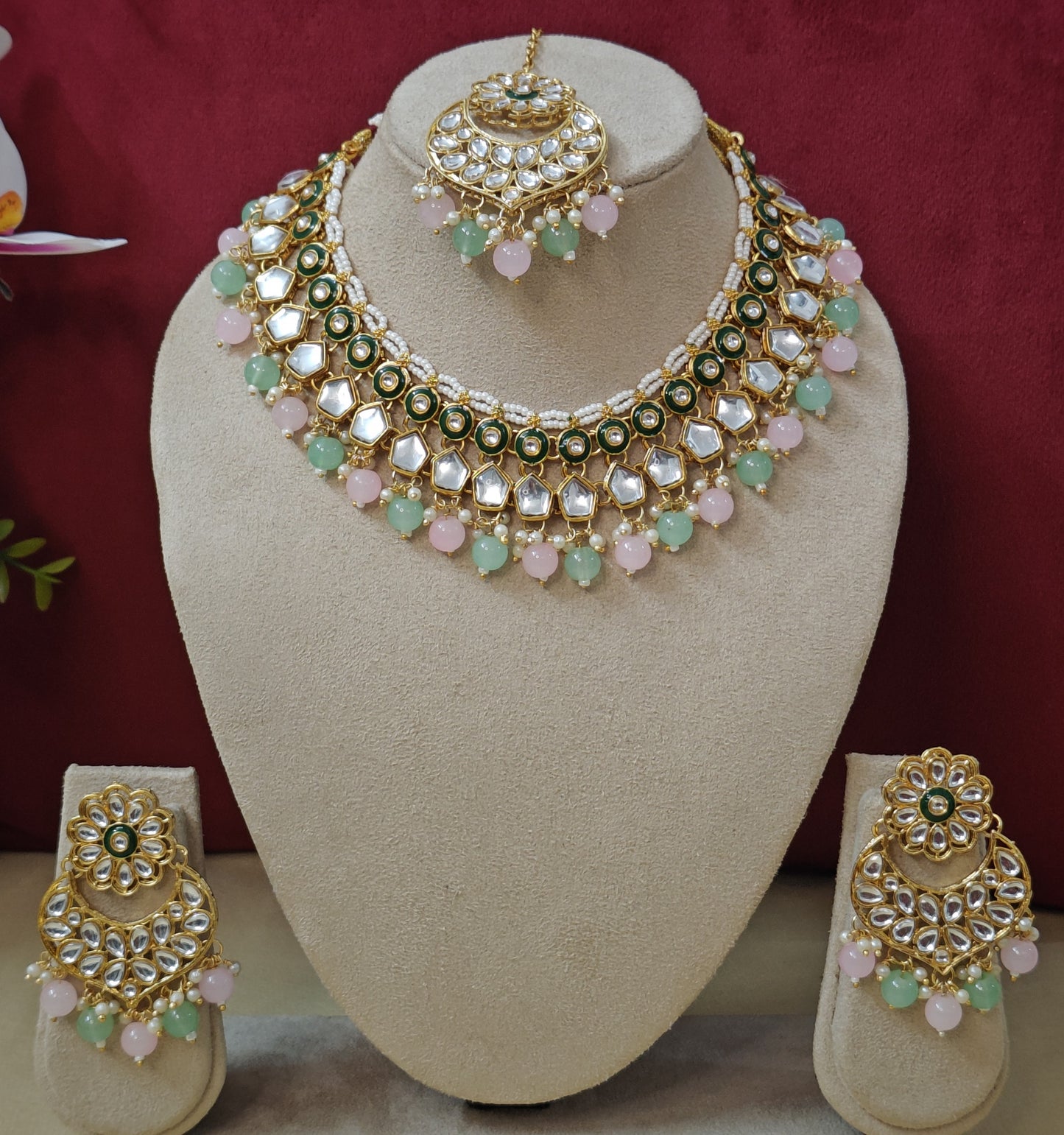 MINT AND PINK ISHANVI JEWELLERY SET