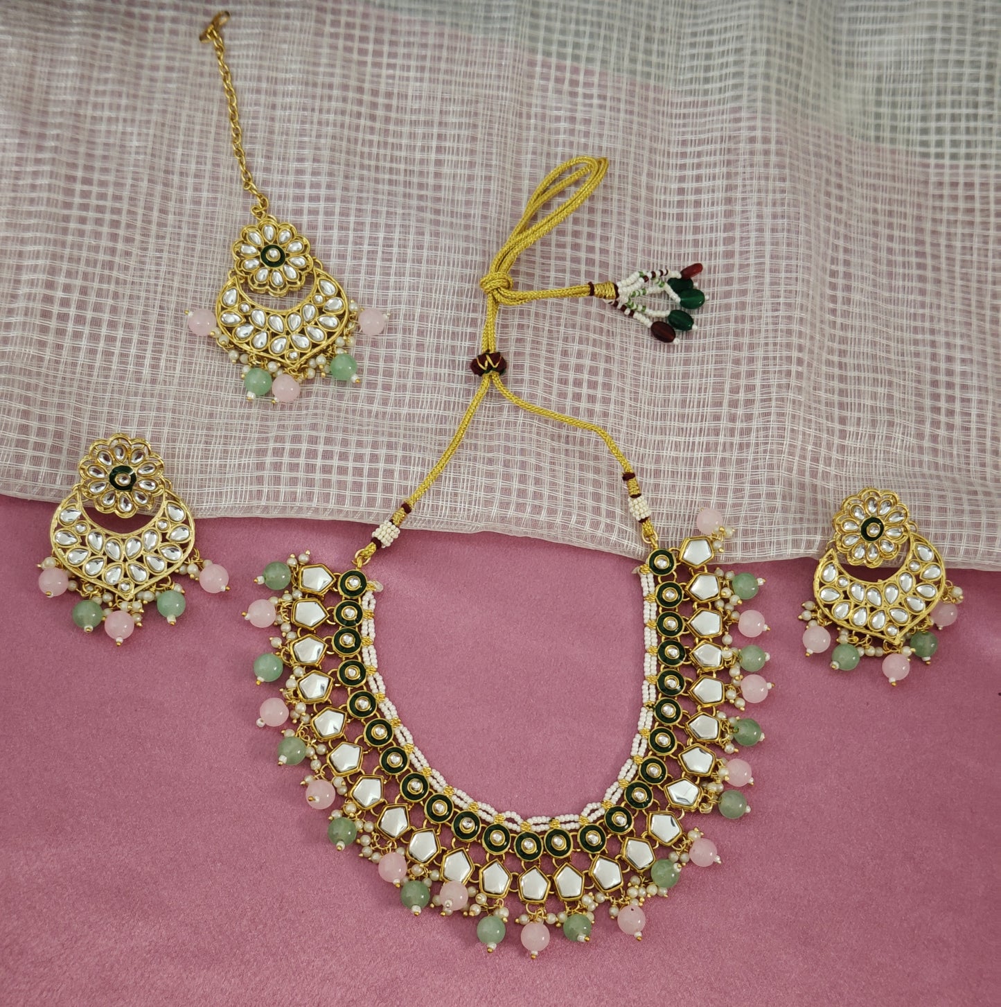 MINT AND PINK ISHANVI JEWELLERY SET