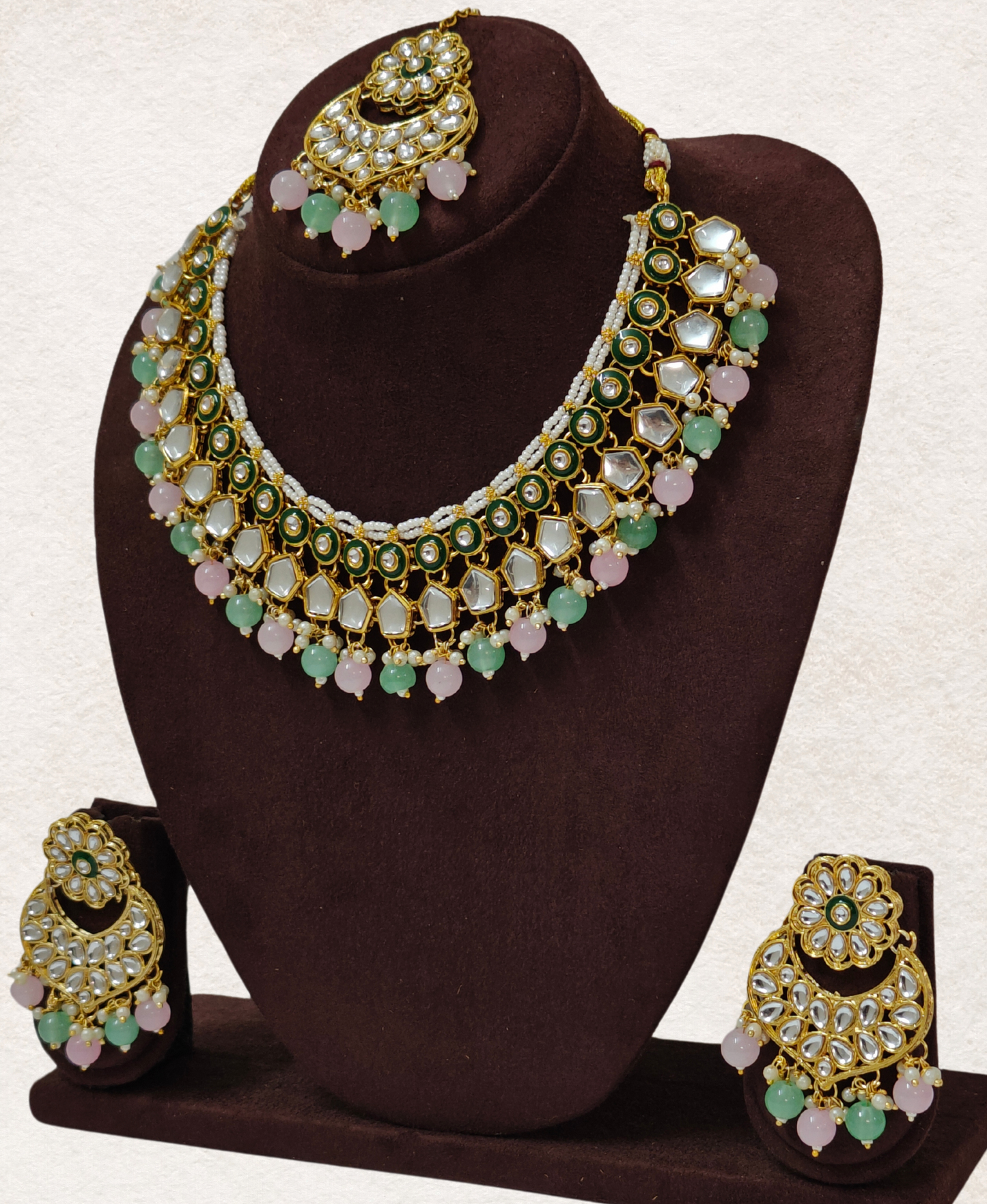 MINT AND PINK ISHANVI JEWELLERY SET