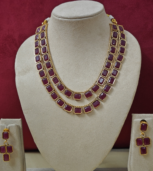 MAROON SHRIYA TWO LAYER JEWELLERY SET