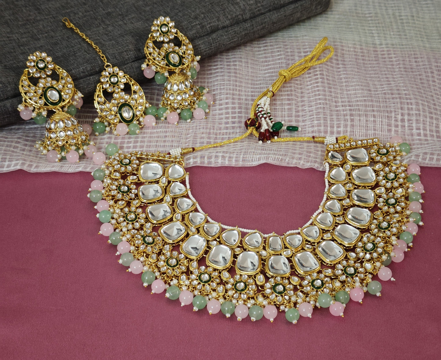 MINT AND PINK SHREENI JEWELLERY SET