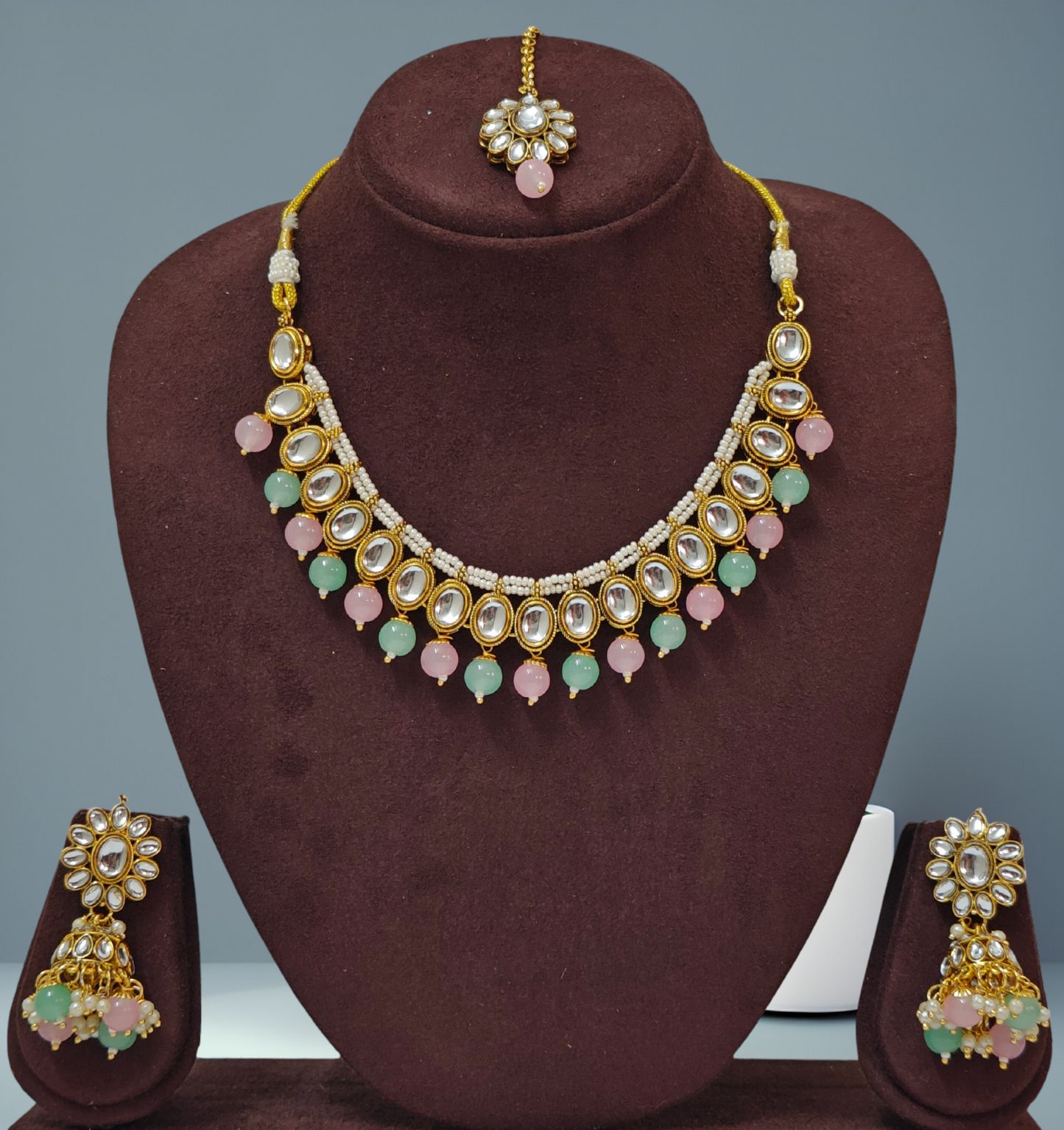 MINT AND PINK ALPANA JEWELLERY SET