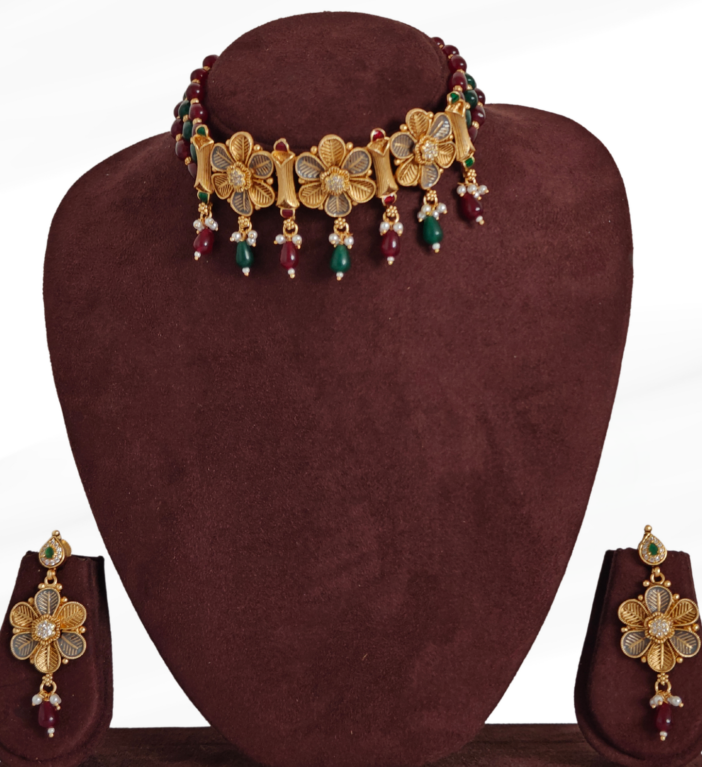 MAROON AND GREEN AASHRITA JEWELLERY SET