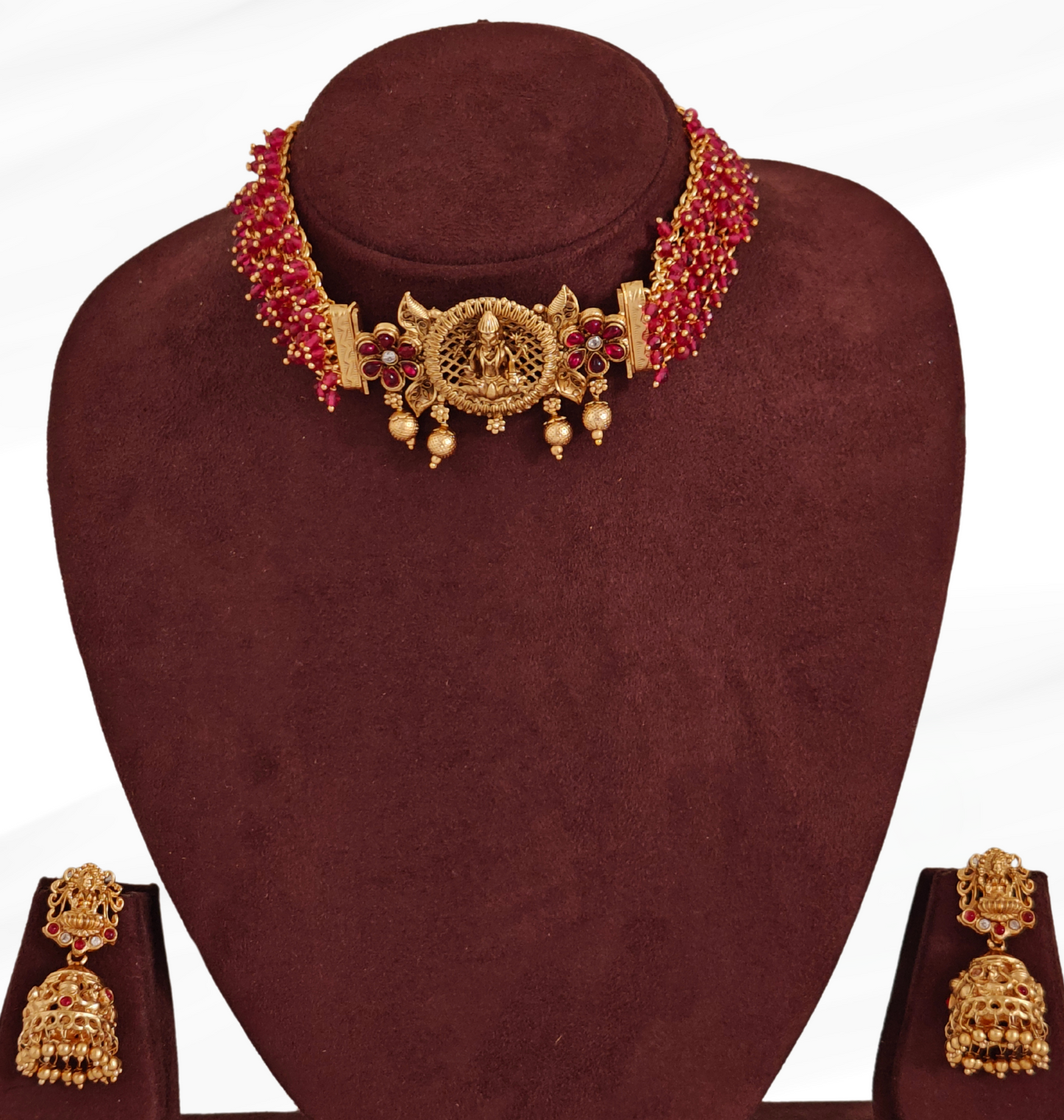 RUBY PINK URVASHI TEMPLE JEWELLERY SET