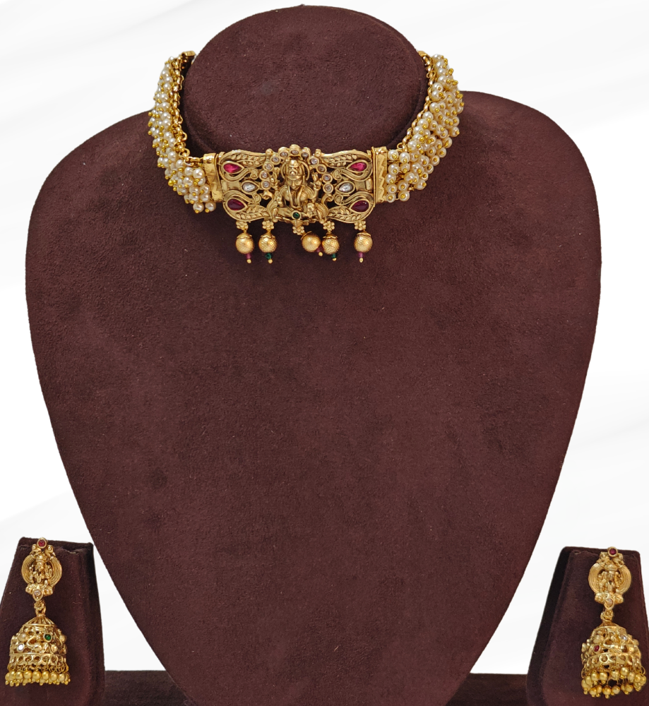 WHITE DARSHIKAA TEMPLE JEWELLERY SET