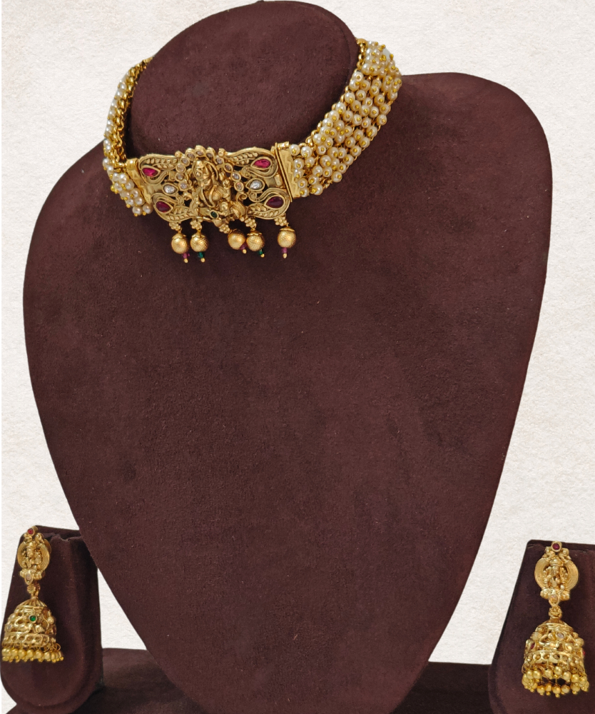 WHITE DARSHIKAA TEMPLE JEWELLERY SET