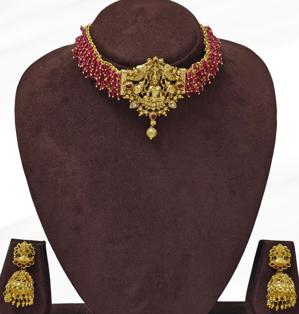 PINK MAANYA TEMPLE JEWELLERY SET