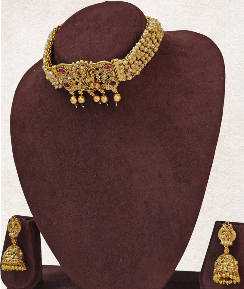 PINK MAANYA TEMPLE JEWELLERY SET