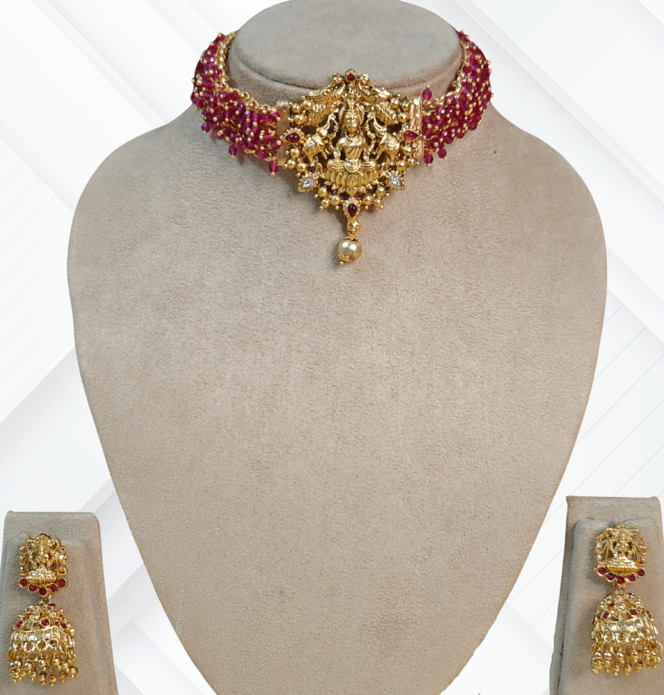 PINK MAANYA TEMPLE JEWELLERY SET