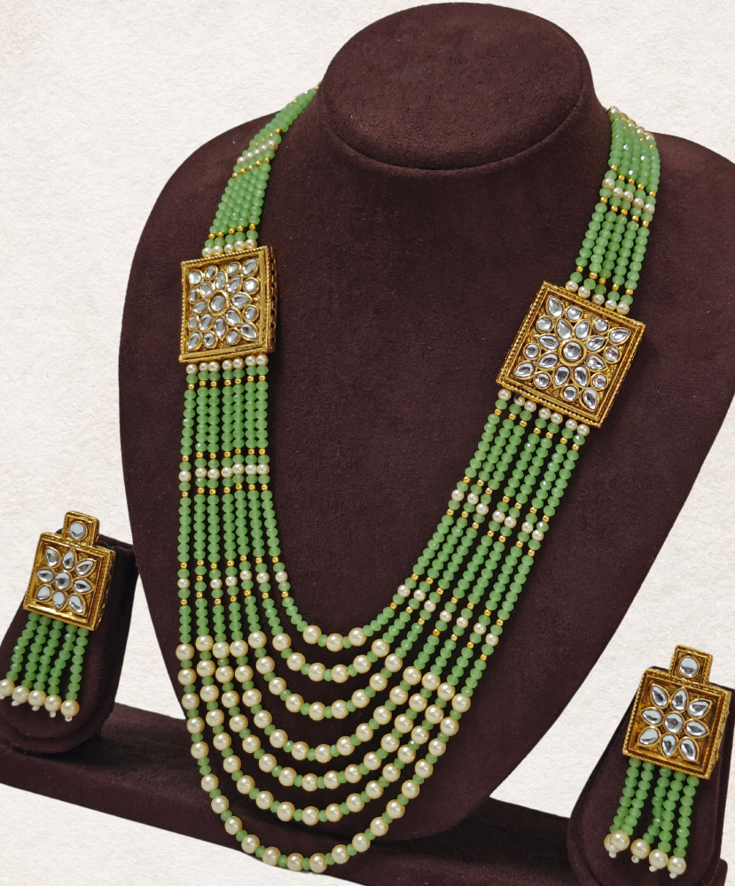 GREEN MAHUA PEARL MALA SET