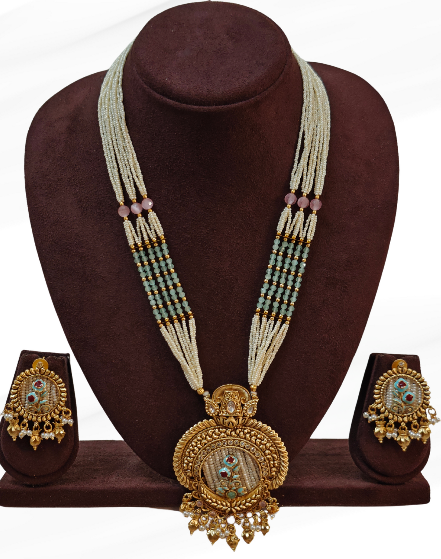 MINT AND PINK RAJASWI JEWELLERY SET