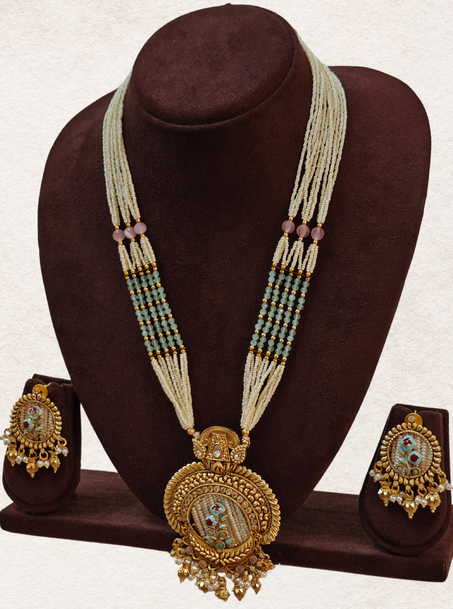 MINT AND PINK RAJASWI JEWELLERY SET