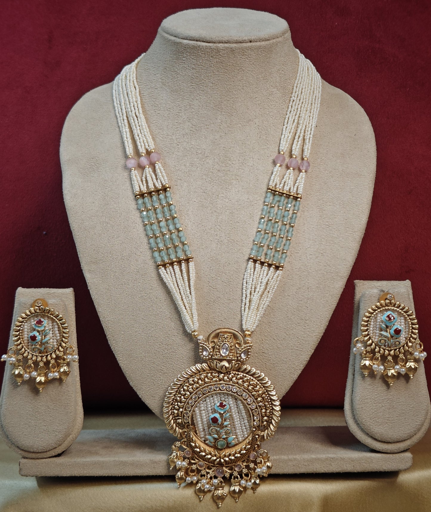 MINT AND PINK RAJASWI JEWELLERY SET