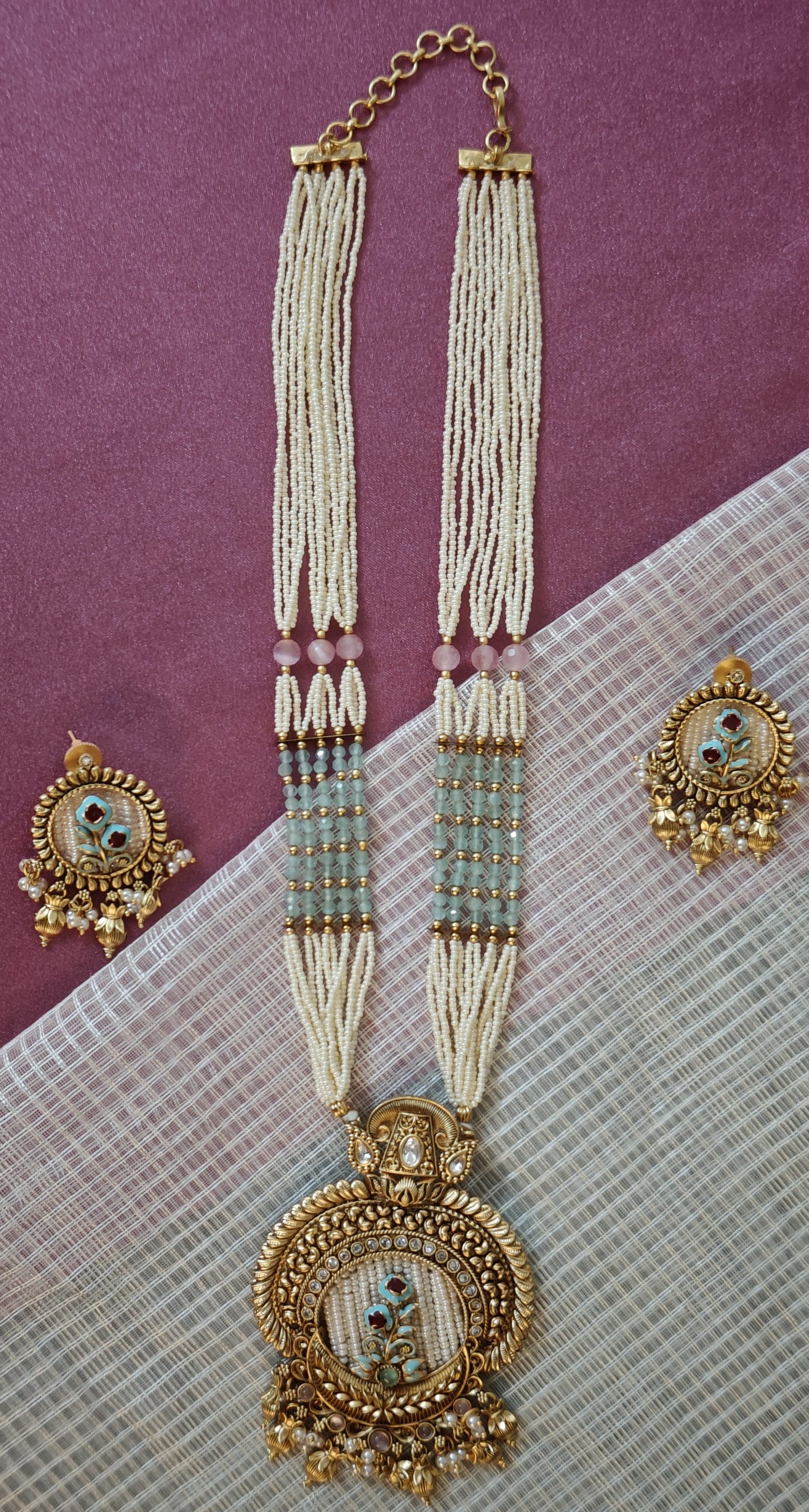 MINT AND PINK RAJASWI JEWELLERY SET