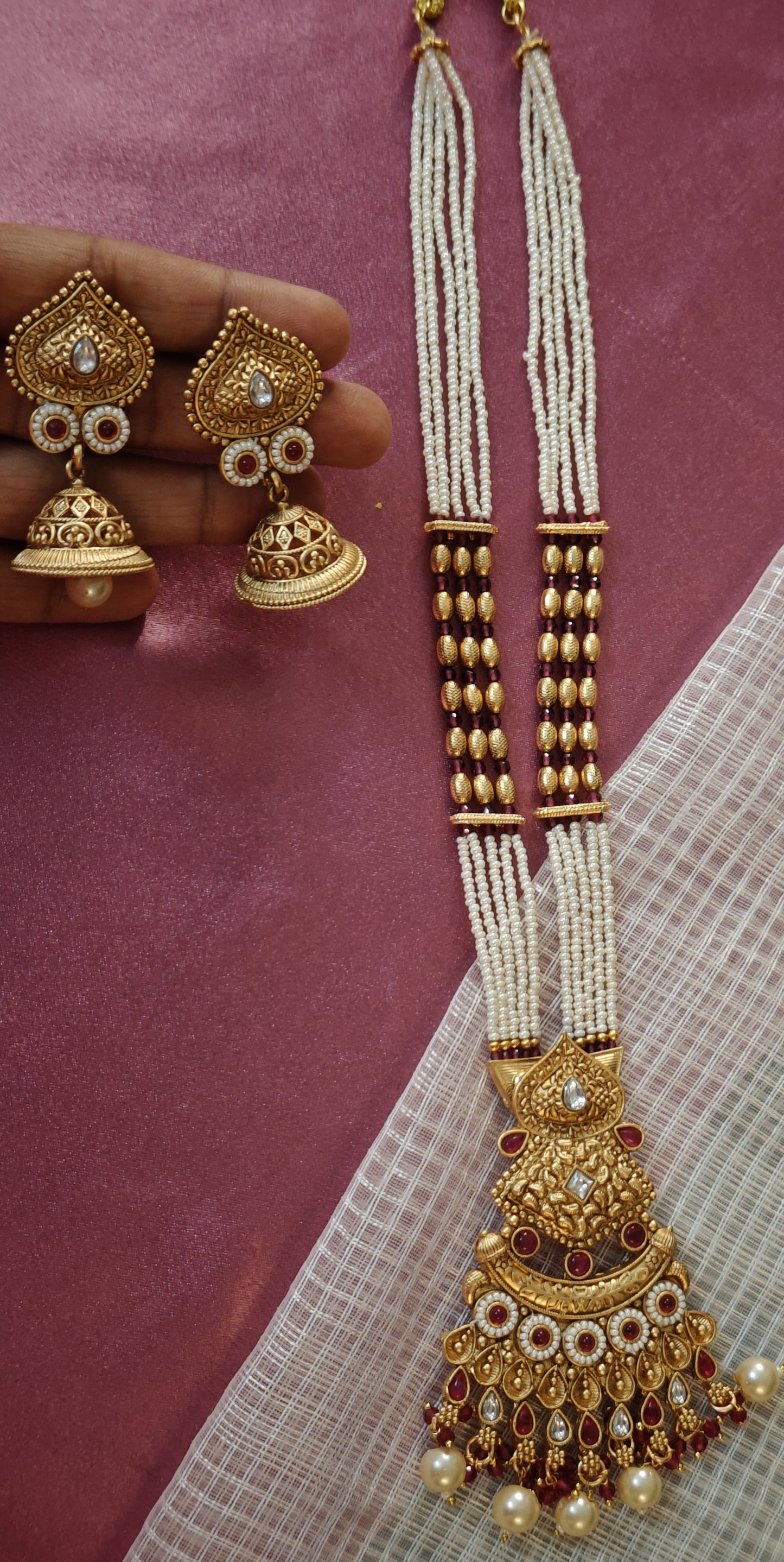 RUBY PINK AMOLIKA JEWELLERY SET