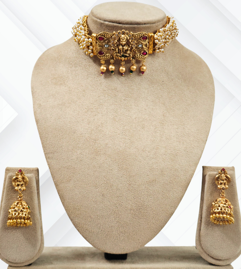 WHITE DARSHIKAA TEMPLE JEWELLERY SET