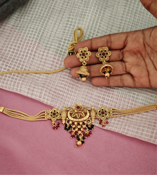 GREEN AND PINK KRISHAA JEWELLERY SET