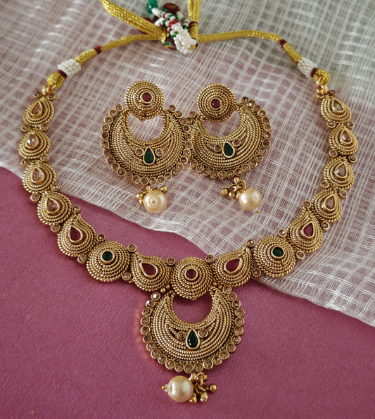 PINK AND GREEN KAAVYA JEWELLERY SET