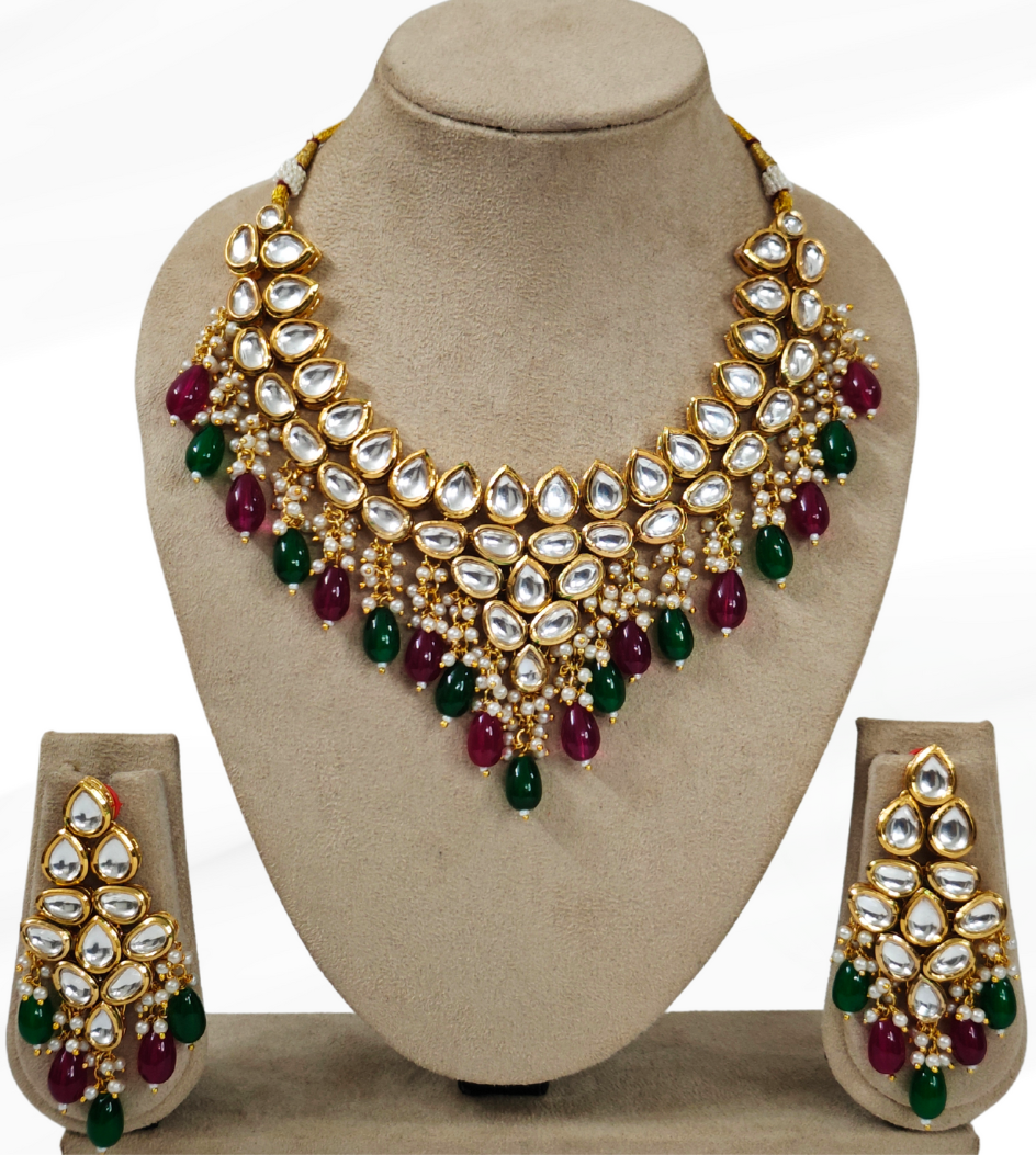 RUBY PINK AND GREEN KSHIRSA JEWELLERY SET