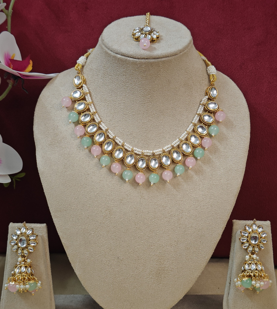 MINT AND PINK ALPANA JEWELLERY SET