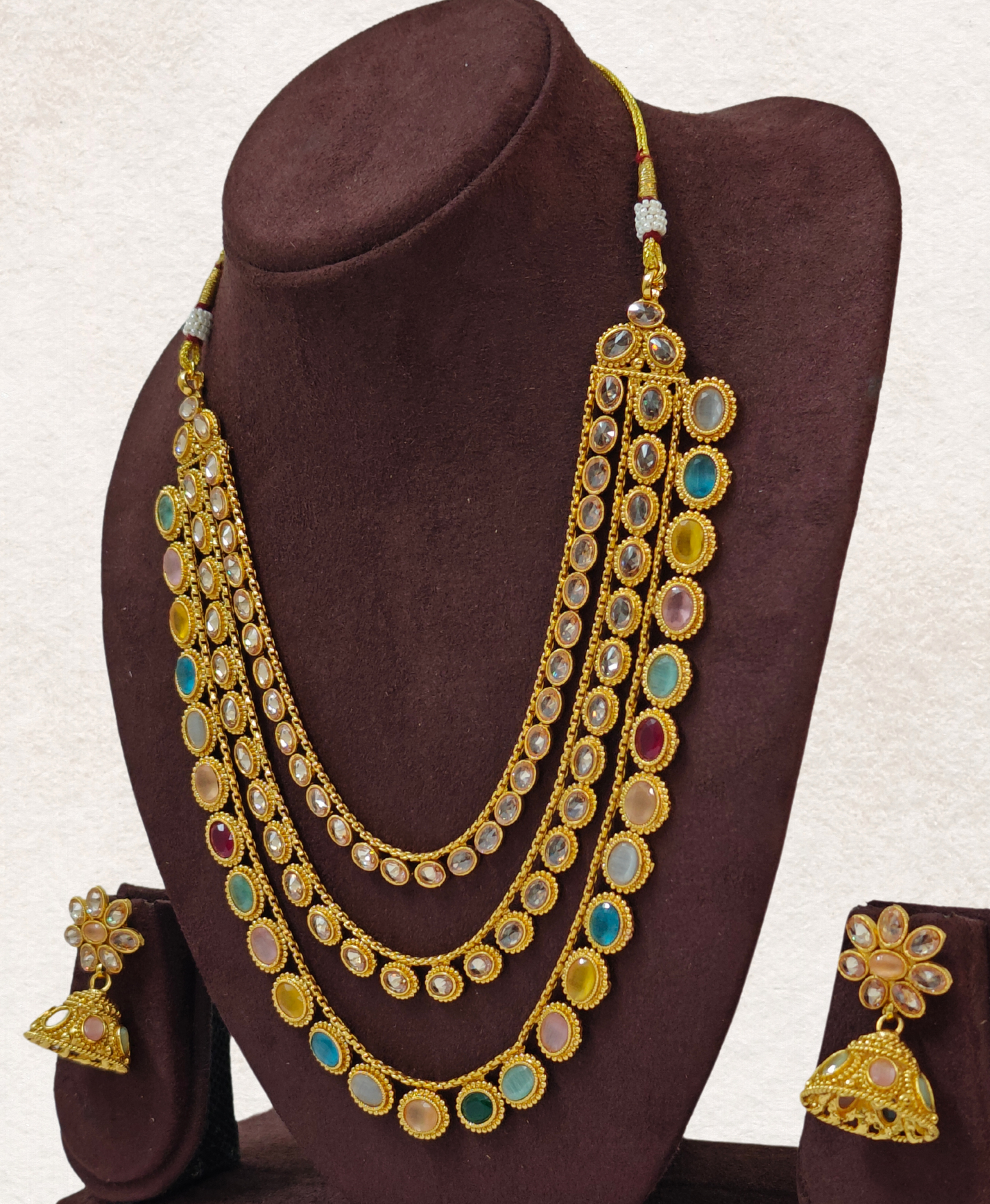 MULTICOLOR KHYATI THREE LAYERED JEWELLERY SET