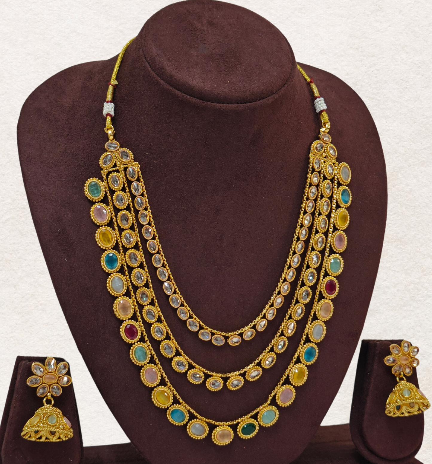 MULTICOLOR KHYATI THREE LAYERED JEWELLERY SET