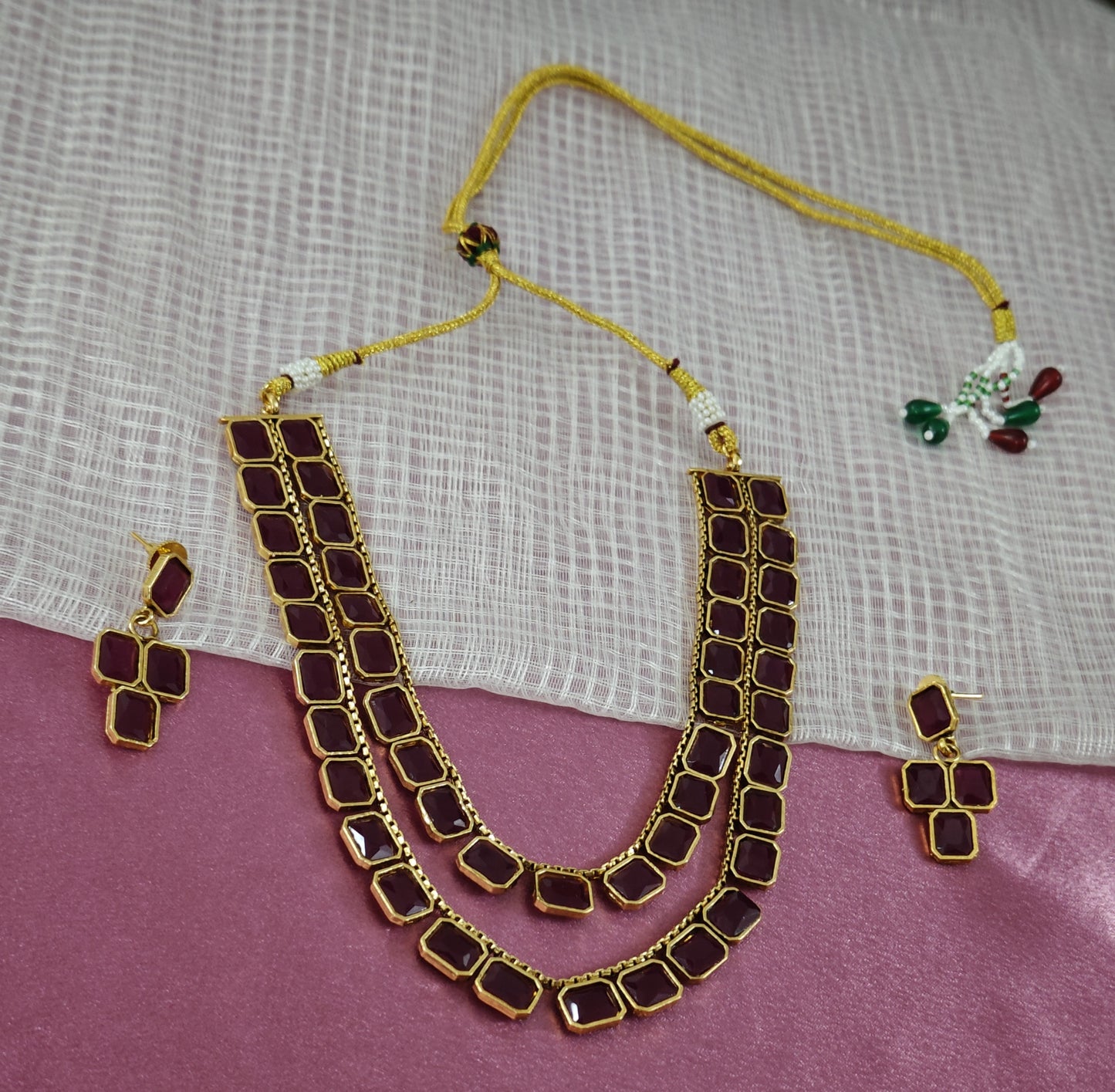 MAROON SHRIYA TWO LAYER JEWELLERY SET