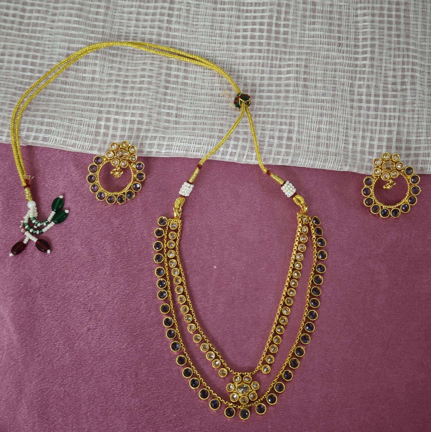 PURPLE DHRITI TWO LAYERED JEWELLERY SET