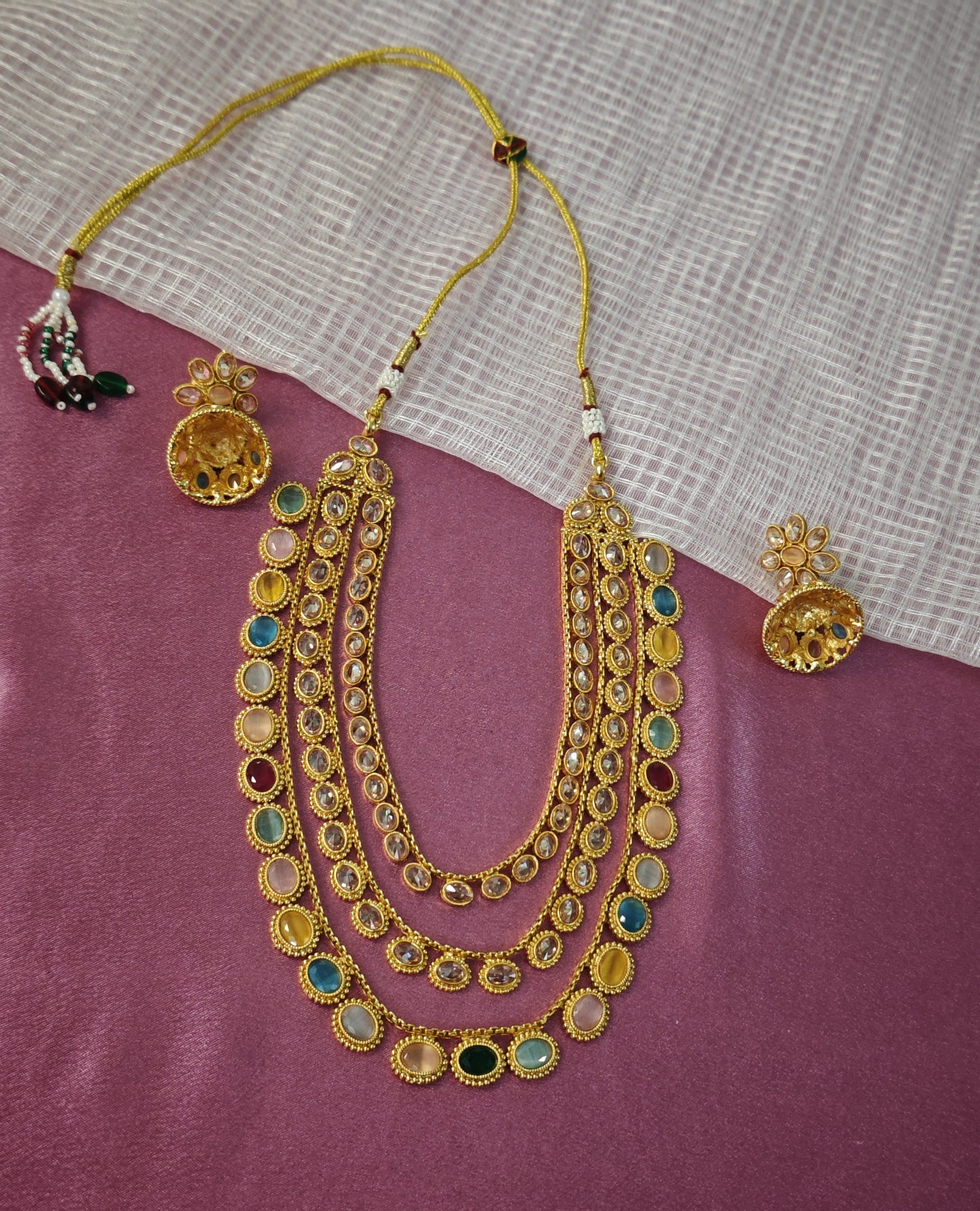 MULTICOLOR KHYATI THREE LAYERED JEWELLERY SET