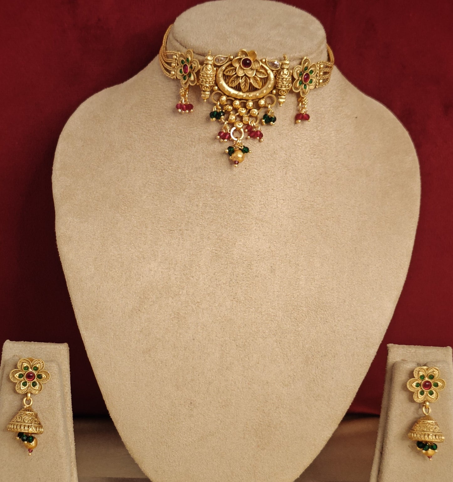 GREEN AND PINK KRISHAA JEWELLERY SET