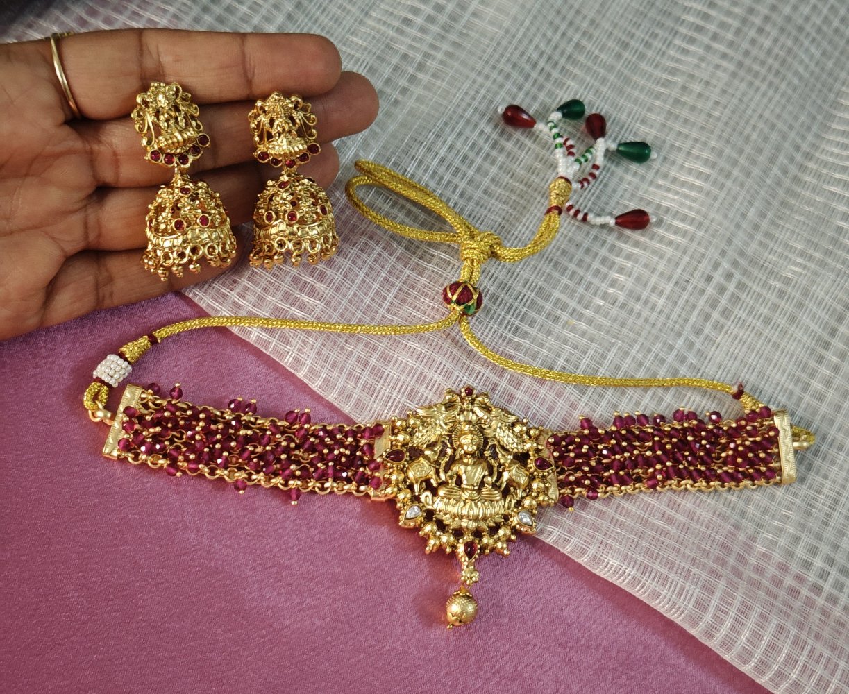 PINK MAANYA TEMPLE JEWELLERY SET