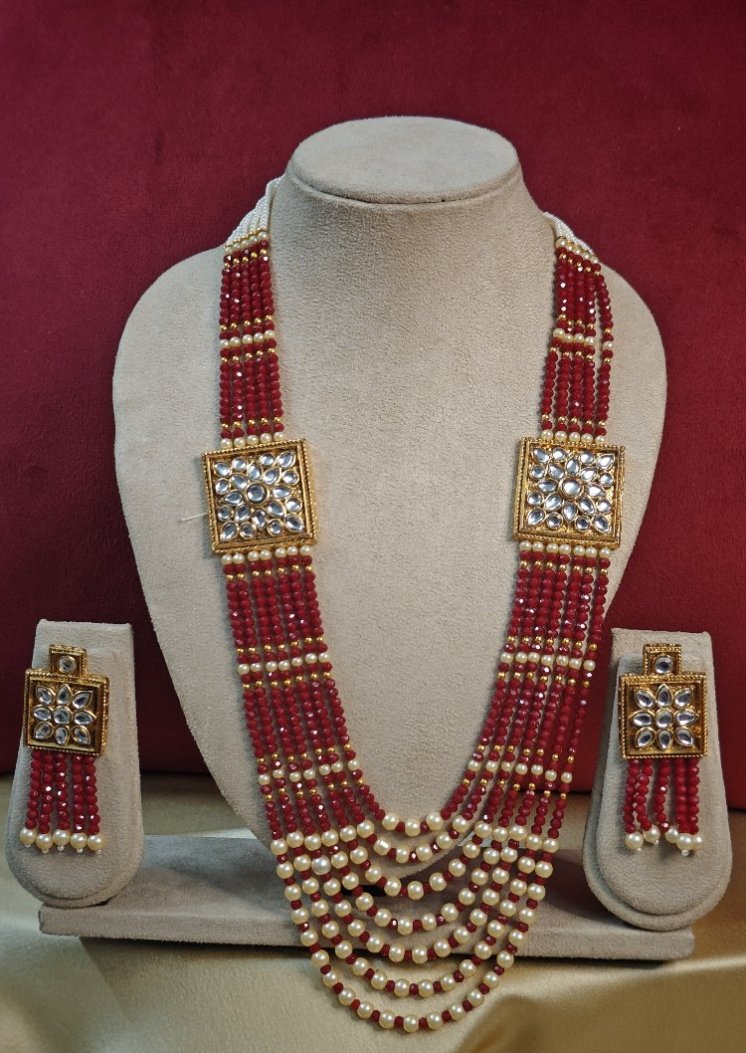 MAROON MAHUA PEARL MALA SET