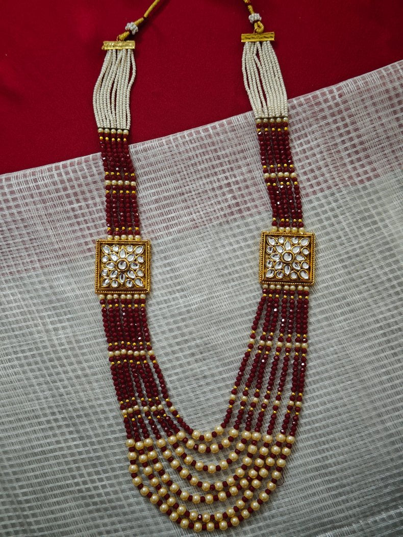 MAROON MAHUA PEARL MALA SET