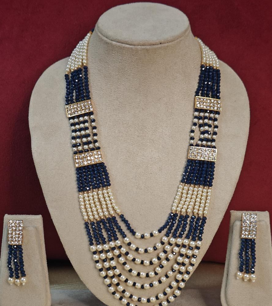 BLUE MEHER PEARL MALA SET