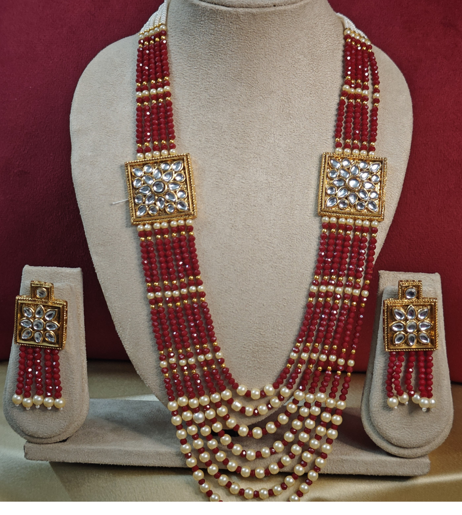 MAROON MAHUA PEARL MALA SET