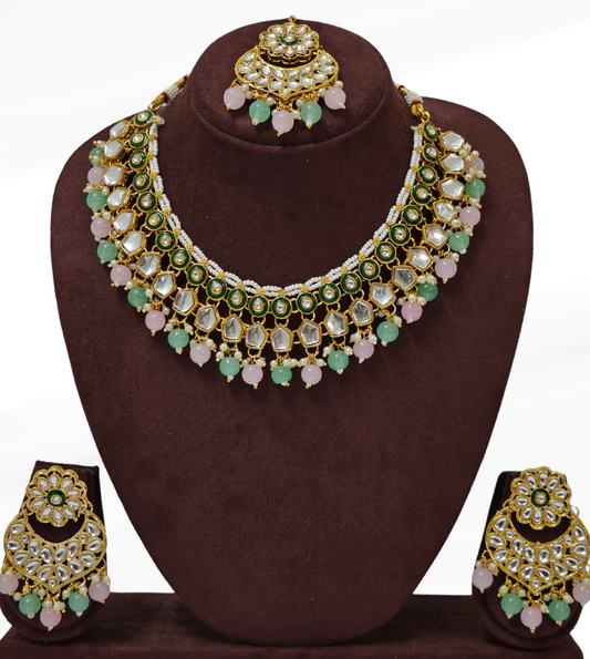 MINT AND PINK ISHANVI JEWELLERY SET